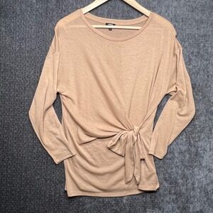 Express Women's Long Sleeve Tie Front Top Tunic Blouse Shirt, Beige, Size S